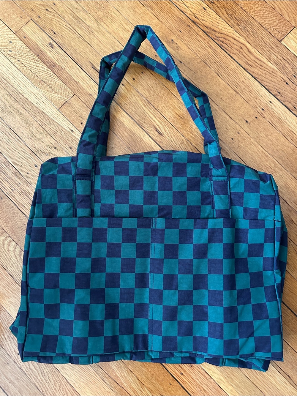 BAGGU Navy Green Check Cloud Carry On NWT
